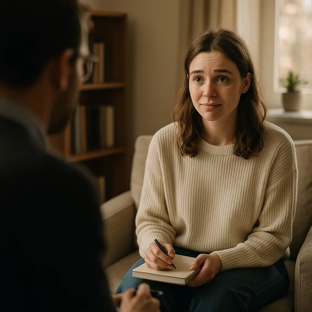 psicóloga explicando qué esperar en primera sesión de terapia psicológica y cómo prepararse