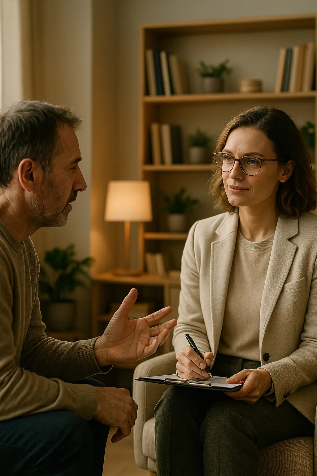 psicóloga explicando beneficios de terapia individual personalizada para bienestar emocional