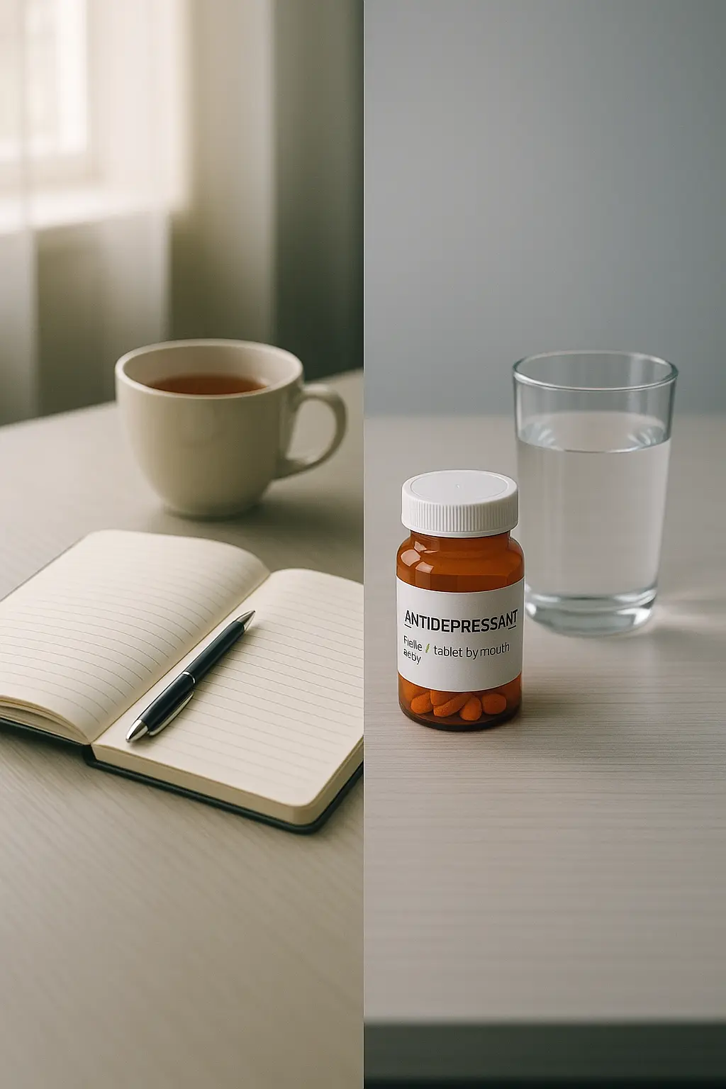 psicóloga explicando tratamiento de depresión comparando terapia psicológica vs medicación antidepresivos